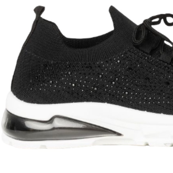 Azalea Wang Black & White Rhinestone Sock Retro Fashion Sneakers - Picture 5 of 7